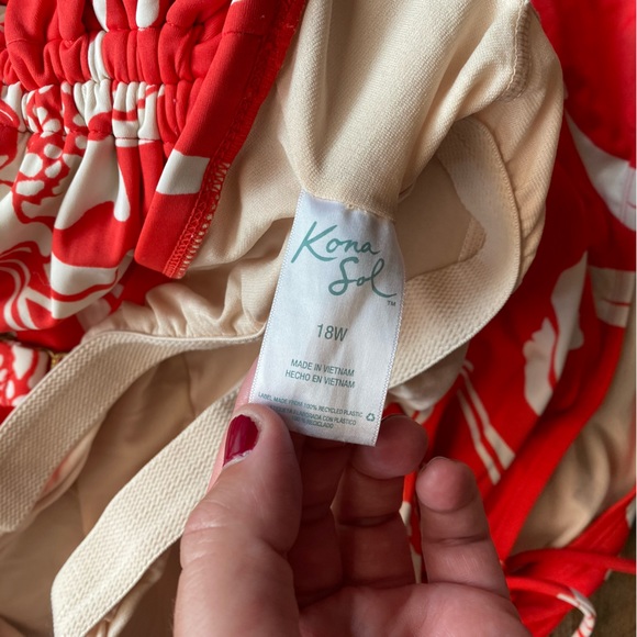 Kona Sol Red Floral Cinch Side Tie One Piece Swimsuit - Picture 3 of 12